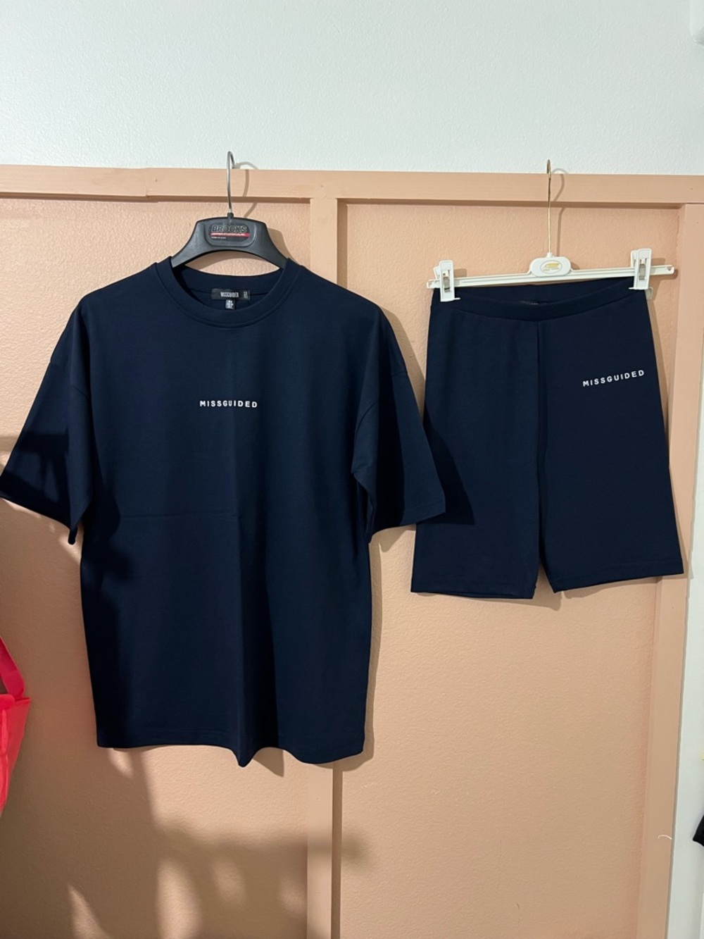 Missguided Navy Logo Tee & Bike Short Set